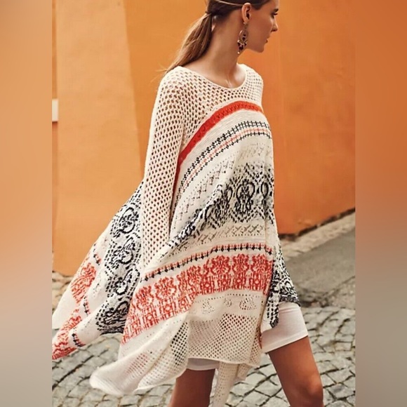 Anthropologie Cream and Orange Long Sleeve Crochet Dress - M - Picture 2 of 15